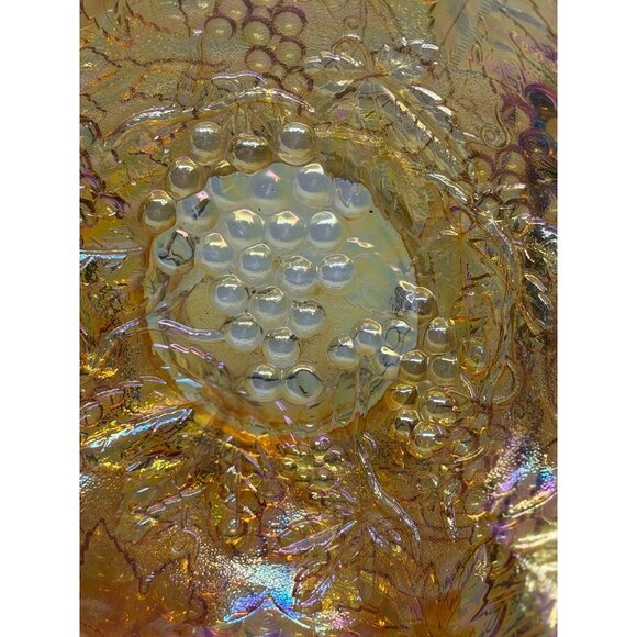VTG Imperial Marigold Carnival Glass 8.5" Ruffled Bowl Grapes & Vines Pattern - Picture 3 of 6